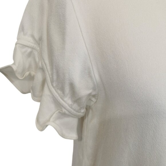 Kate Spade Viscose Crepe Short Sleeve Ruffled Crew Neck Blouse in White - Sz S - Picture 2 of 8